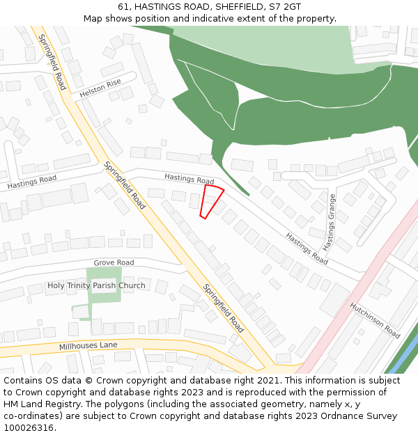 61, HASTINGS ROAD, SHEFFIELD, S7 2GT: Location map and indicative extent of plot