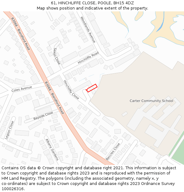 61, HINCHLIFFE CLOSE, POOLE, BH15 4DZ: Location map and indicative extent of plot