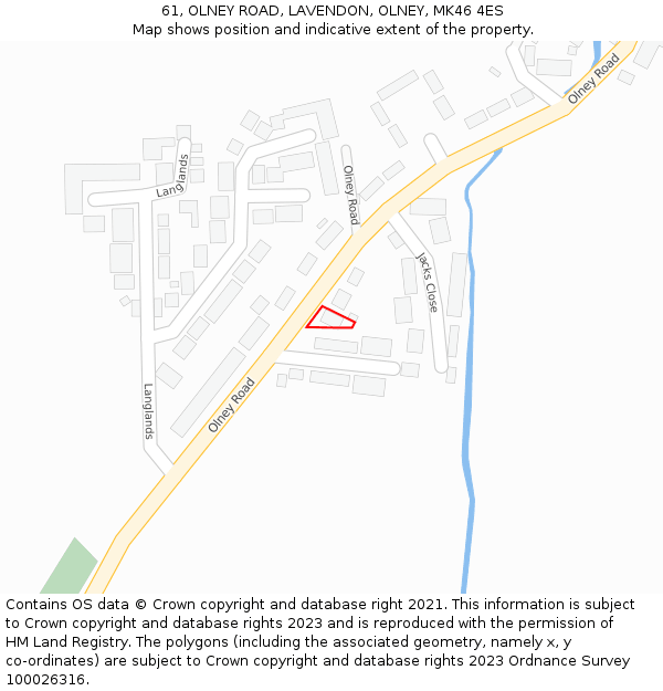 61, OLNEY ROAD, LAVENDON, OLNEY, MK46 4ES: Location map and indicative extent of plot