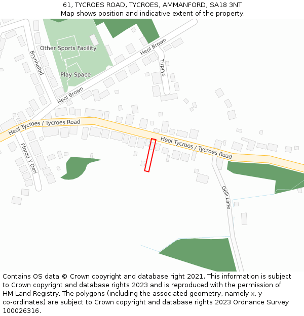 61, TYCROES ROAD, TYCROES, AMMANFORD, SA18 3NT: Location map and indicative extent of plot