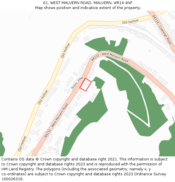 61, WEST MALVERN ROAD, MALVERN, WR14 4NF: Location map and indicative extent of plot