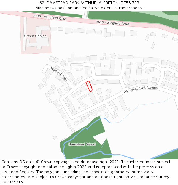 62, DAMSTEAD PARK AVENUE, ALFRETON, DE55 7PR: Location map and indicative extent of plot