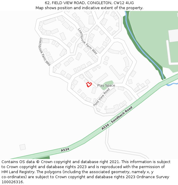 62, FIELD VIEW ROAD, CONGLETON, CW12 4UG: Location map and indicative extent of plot