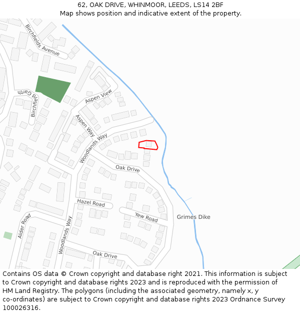 62, OAK DRIVE, WHINMOOR, LEEDS, LS14 2BF: Location map and indicative extent of plot