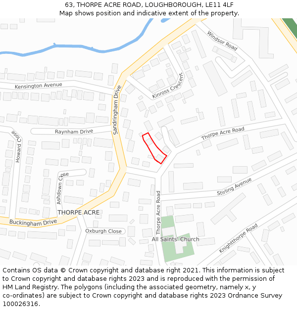 63, THORPE ACRE ROAD, LOUGHBOROUGH, LE11 4LF: Location map and indicative extent of plot