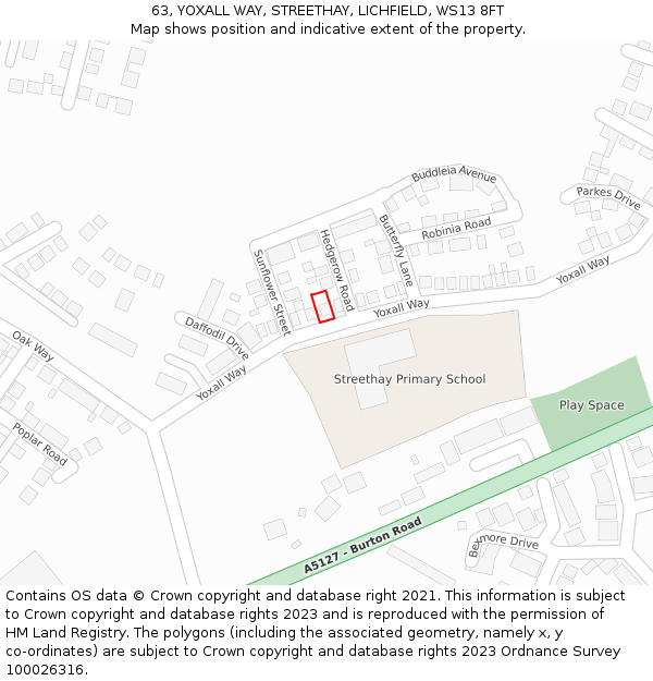 63, YOXALL WAY, STREETHAY, LICHFIELD, WS13 8FT: Location map and indicative extent of plot