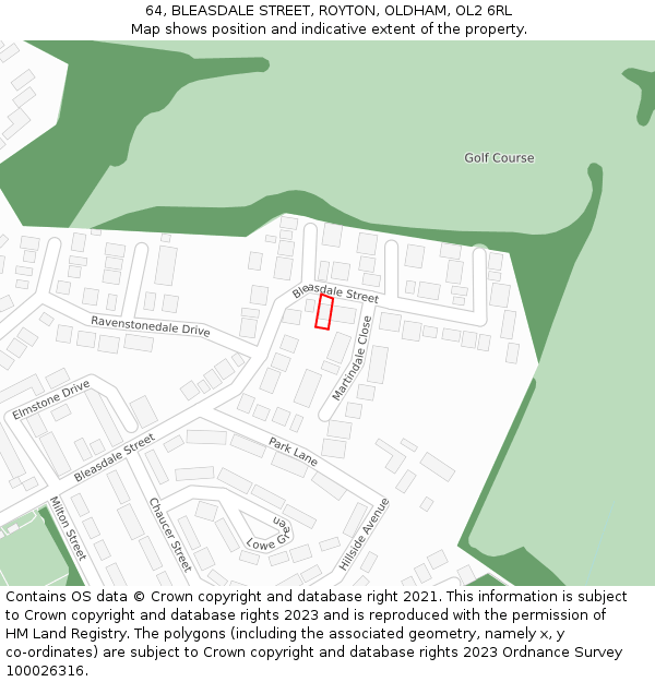 64, BLEASDALE STREET, ROYTON, OLDHAM, OL2 6RL: Location map and indicative extent of plot