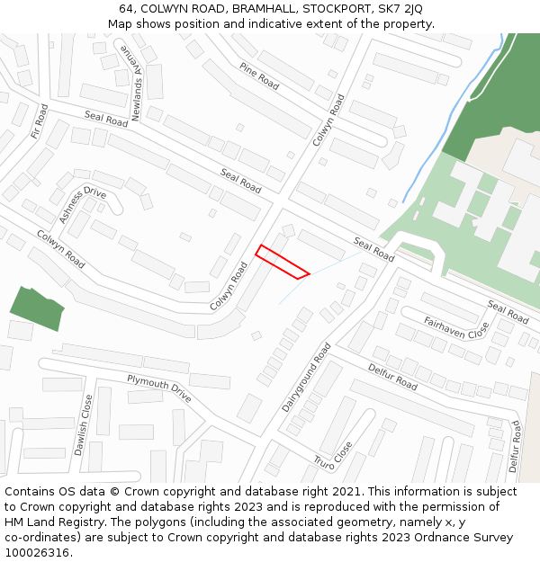 64, COLWYN ROAD, BRAMHALL, STOCKPORT, SK7 2JQ: Location map and indicative extent of plot