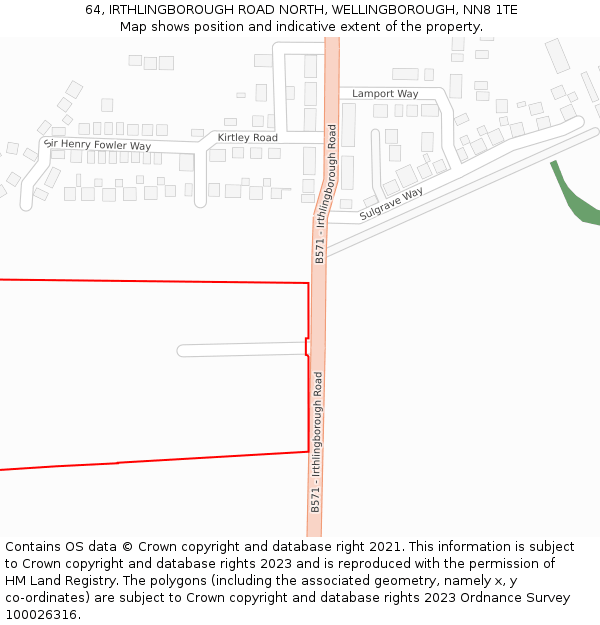 64, IRTHLINGBOROUGH ROAD NORTH, WELLINGBOROUGH, NN8 1TE: Location map and indicative extent of plot