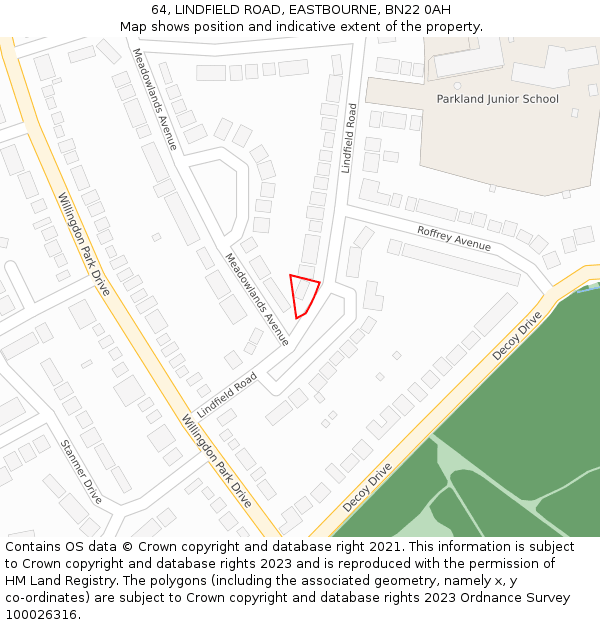 64, LINDFIELD ROAD, EASTBOURNE, BN22 0AH: Location map and indicative extent of plot