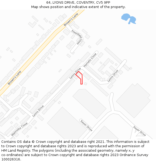 64, LYONS DRIVE, COVENTRY, CV5 9PP: Location map and indicative extent of plot