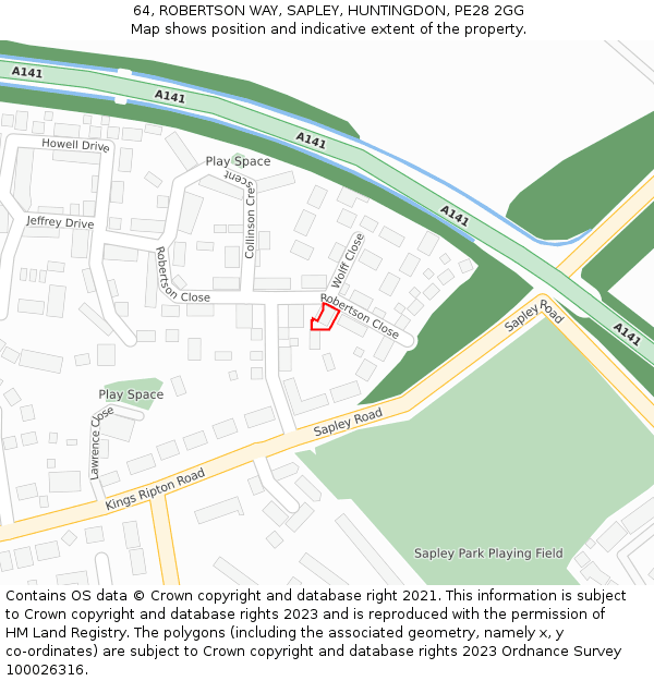 64, ROBERTSON WAY, SAPLEY, HUNTINGDON, PE28 2GG: Location map and indicative extent of plot