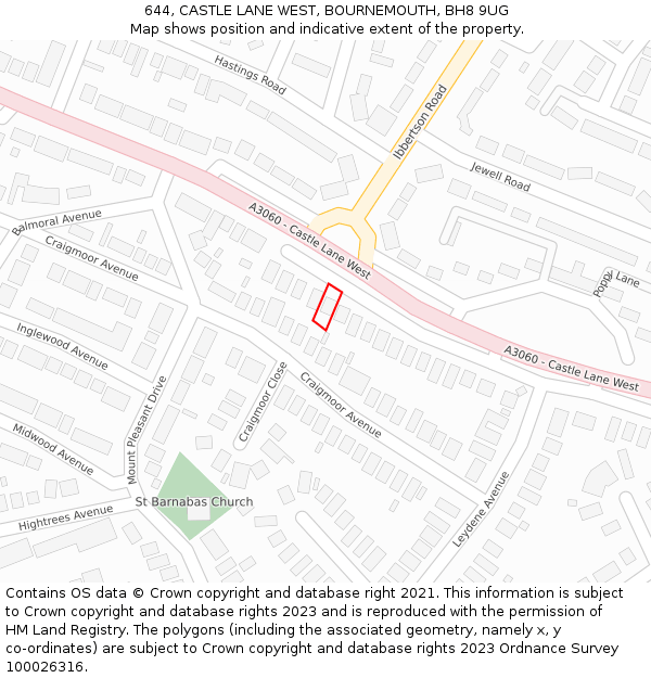 644, CASTLE LANE WEST, BOURNEMOUTH, BH8 9UG: Location map and indicative extent of plot