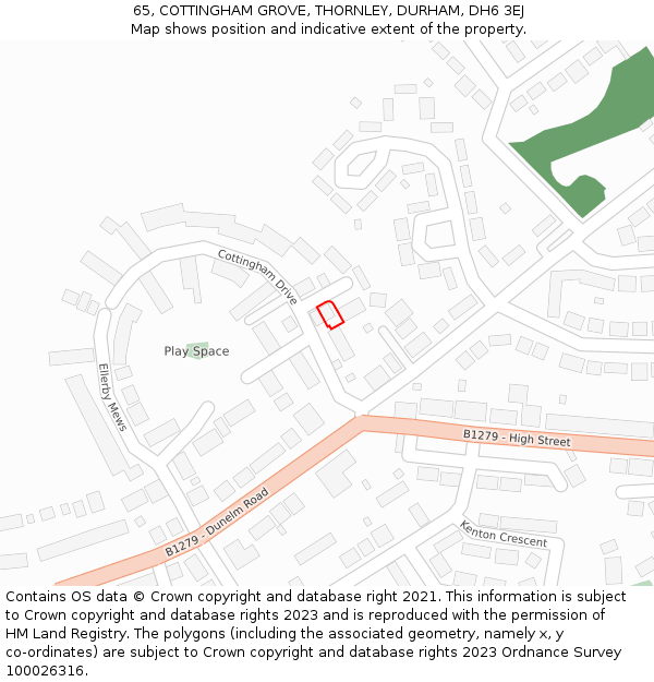 65, COTTINGHAM GROVE, THORNLEY, DURHAM, DH6 3EJ: Location map and indicative extent of plot