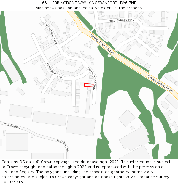 65, HERRINGBONE WAY, KINGSWINFORD, DY6 7NE: Location map and indicative extent of plot