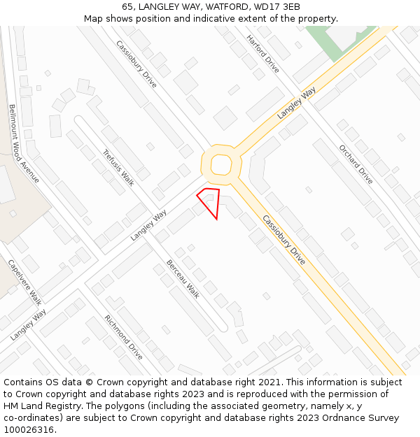 65, LANGLEY WAY, WATFORD, WD17 3EB: Location map and indicative extent of plot