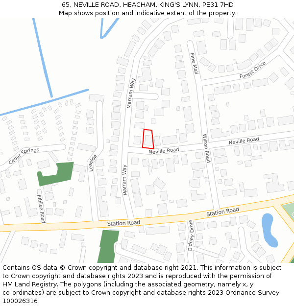 65, NEVILLE ROAD, HEACHAM, KING'S LYNN, PE31 7HD: Location map and indicative extent of plot