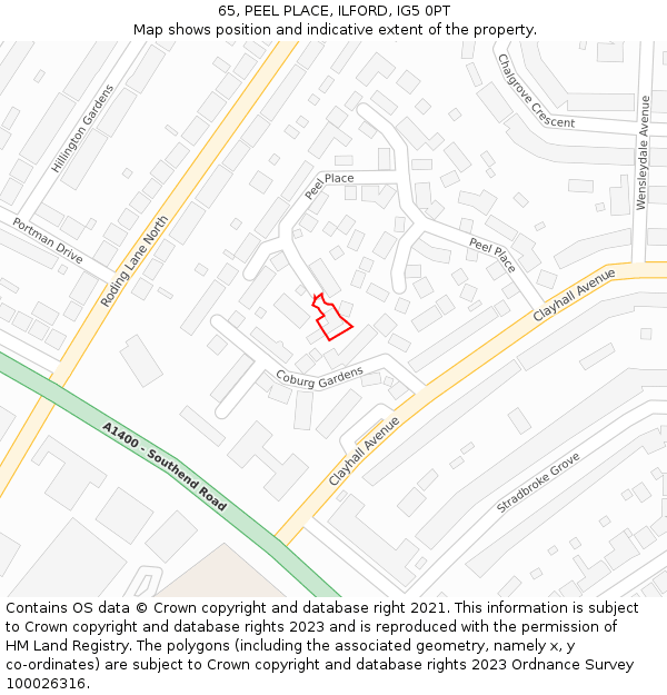 65, PEEL PLACE, ILFORD, IG5 0PT: Location map and indicative extent of plot