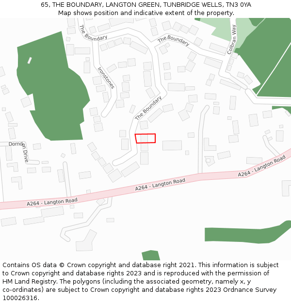 65, THE BOUNDARY, LANGTON GREEN, TUNBRIDGE WELLS, TN3 0YA: Location map and indicative extent of plot