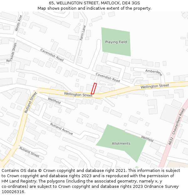 65, WELLINGTON STREET, MATLOCK, DE4 3GS: Location map and indicative extent of plot