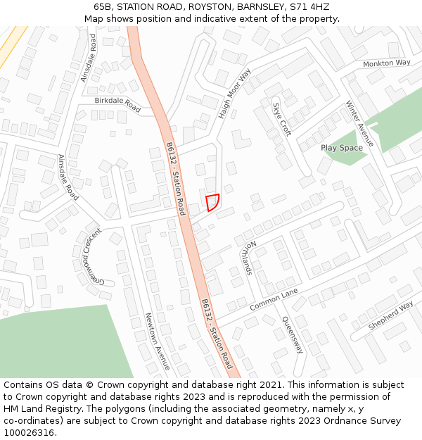 65B, STATION ROAD, ROYSTON, BARNSLEY, S71 4HZ: Location map and indicative extent of plot