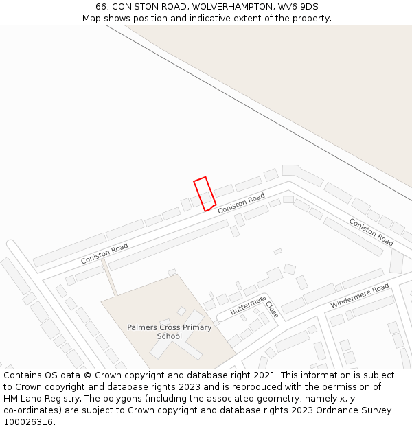 66, CONISTON ROAD, WOLVERHAMPTON, WV6 9DS: Location map and indicative extent of plot