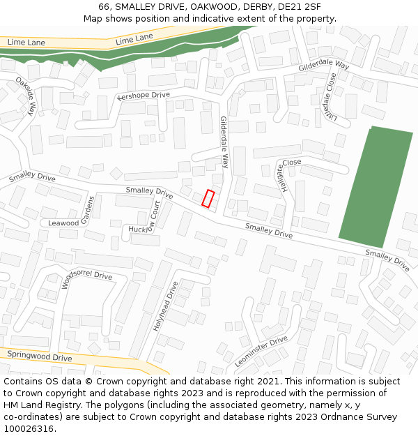 66, SMALLEY DRIVE, OAKWOOD, DERBY, DE21 2SF: Location map and indicative extent of plot