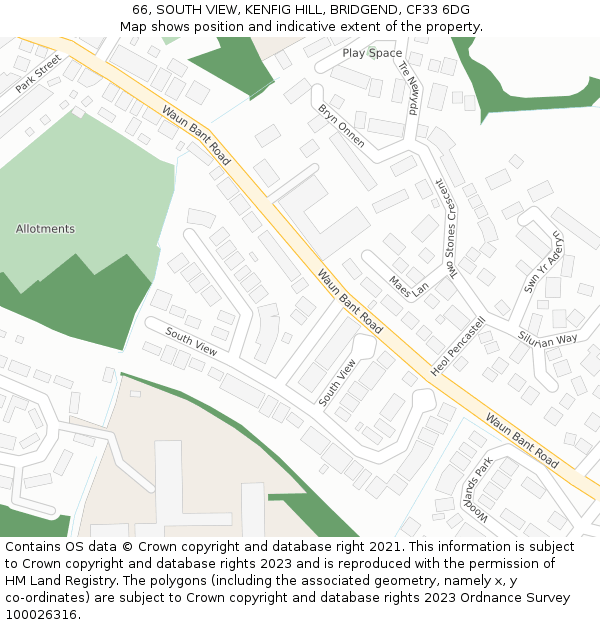 66, SOUTH VIEW, KENFIG HILL, BRIDGEND, CF33 6DG: Location map and indicative extent of plot