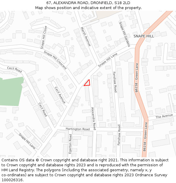 67, ALEXANDRA ROAD, DRONFIELD, S18 2LD: Location map and indicative extent of plot