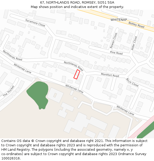 67, NORTHLANDS ROAD, ROMSEY, SO51 5SA: Location map and indicative extent of plot