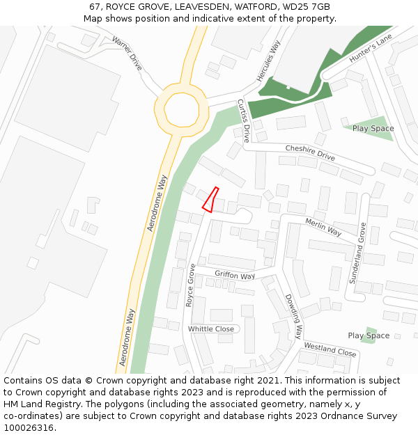 67, ROYCE GROVE, LEAVESDEN, WATFORD, WD25 7GB: Location map and indicative extent of plot