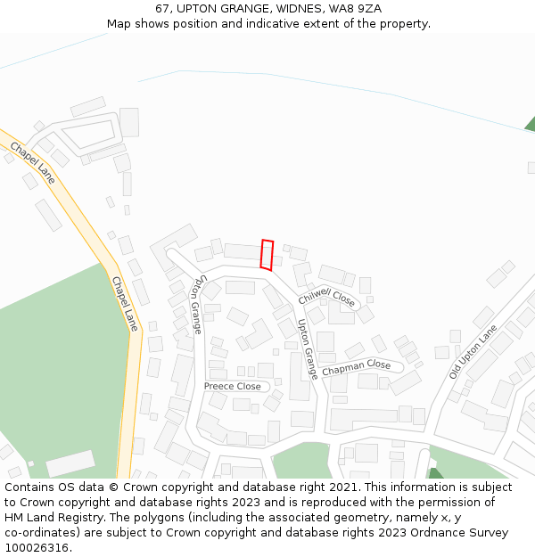 67, UPTON GRANGE, WIDNES, WA8 9ZA: Location map and indicative extent of plot