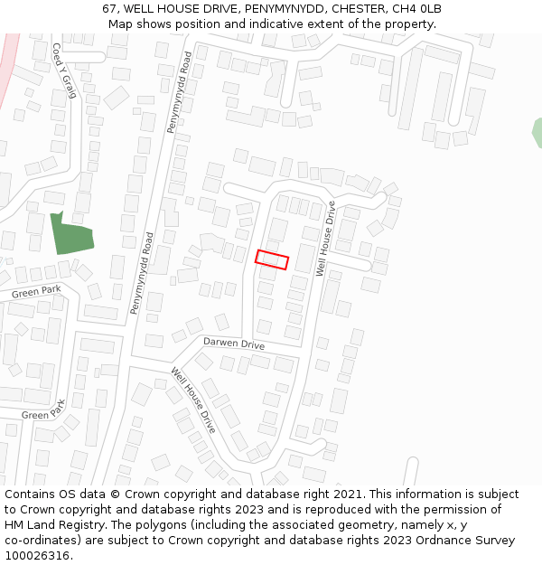 67, WELL HOUSE DRIVE, PENYMYNYDD, CHESTER, CH4 0LB: Location map and indicative extent of plot