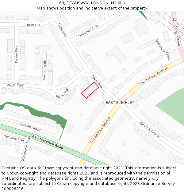 68, DEANSWAY, LONDON, N2 0HY: Location map and indicative extent of plot