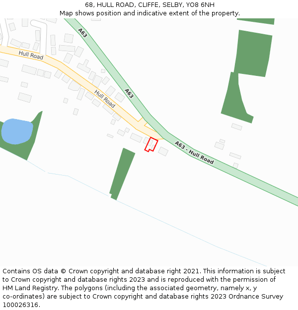 68, HULL ROAD, CLIFFE, SELBY, YO8 6NH: Location map and indicative extent of plot