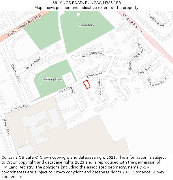 68, KINGS ROAD, BUNGAY, NR35 1RR: Location map and indicative extent of plot