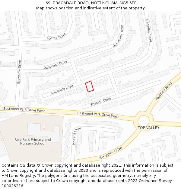 69, BRACADALE ROAD, NOTTINGHAM, NG5 5EF: Location map and indicative extent of plot