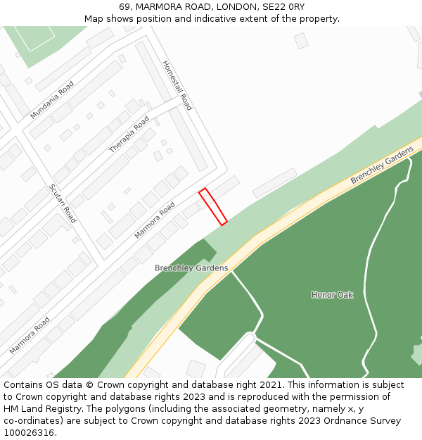 69, MARMORA ROAD, LONDON, SE22 0RY: Location map and indicative extent of plot