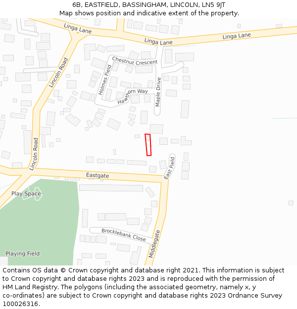 6B, EASTFIELD, BASSINGHAM, LINCOLN, LN5 9JT: Location map and indicative extent of plot