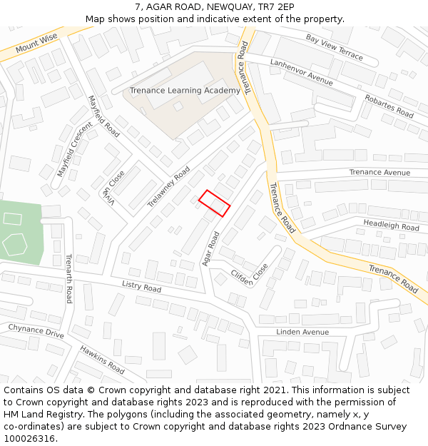 7, AGAR ROAD, NEWQUAY, TR7 2EP: Location map and indicative extent of plot