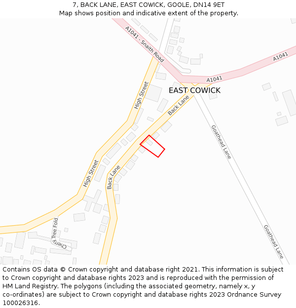 7, BACK LANE, EAST COWICK, GOOLE, DN14 9ET: Location map and indicative extent of plot