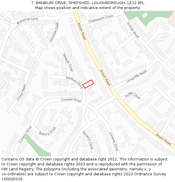 7, BANBURY DRIVE, SHEPSHED, LOUGHBOROUGH, LE12 9PL: Location map and indicative extent of plot