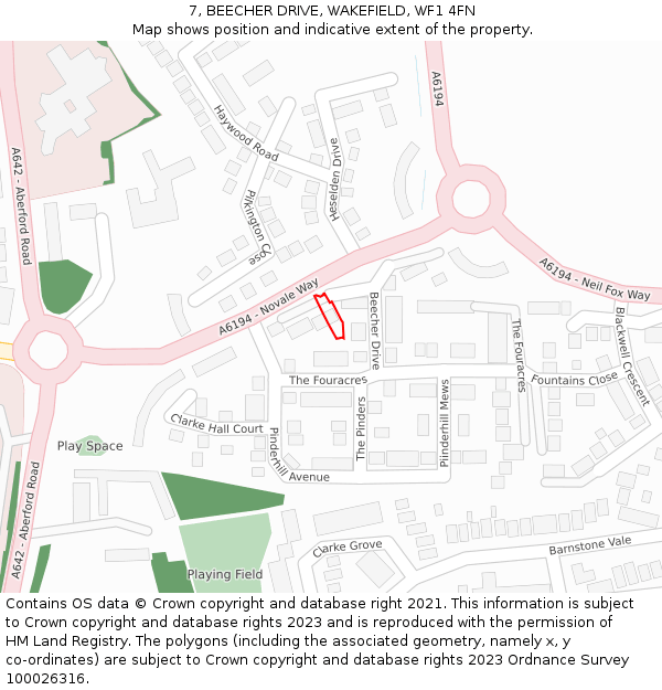 7, BEECHER DRIVE, WAKEFIELD, WF1 4FN: Location map and indicative extent of plot