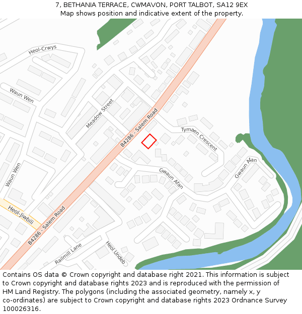 7, BETHANIA TERRACE, CWMAVON, PORT TALBOT, SA12 9EX: Location map and indicative extent of plot