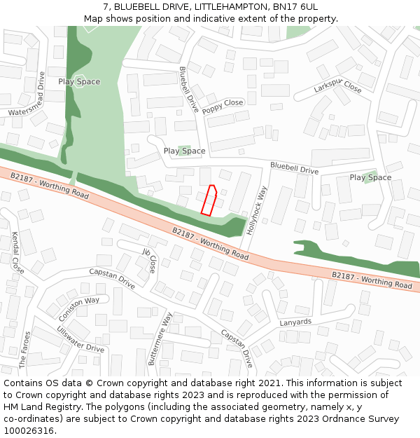 7, BLUEBELL DRIVE, LITTLEHAMPTON, BN17 6UL: Location map and indicative extent of plot