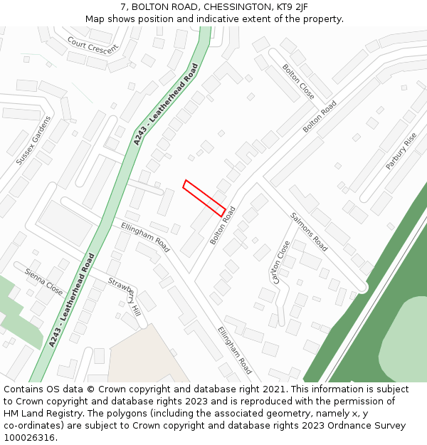 7, BOLTON ROAD, CHESSINGTON, KT9 2JF: Location map and indicative extent of plot