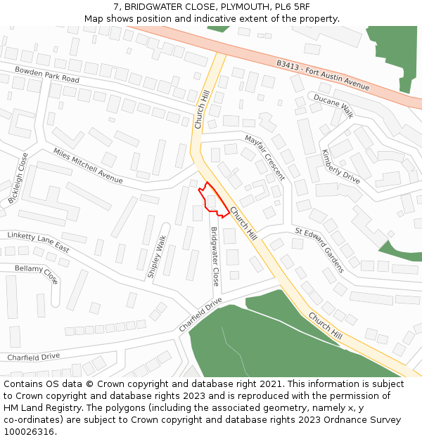 7, BRIDGWATER CLOSE, PLYMOUTH, PL6 5RF: Location map and indicative extent of plot