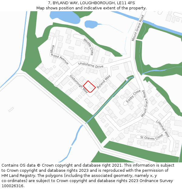 7, BYLAND WAY, LOUGHBOROUGH, LE11 4FS: Location map and indicative extent of plot