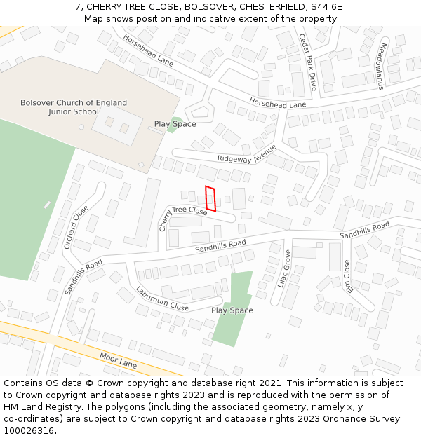 7, CHERRY TREE CLOSE, BOLSOVER, CHESTERFIELD, S44 6ET: Location map and indicative extent of plot