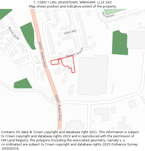 7, COED Y LAN, JOHNSTOWN, WREXHAM, LL14 2AZ: Location map and indicative extent of plot